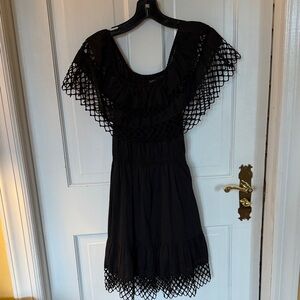 Millau Black Crochet-Trim Off-Shoulder Mini Dress